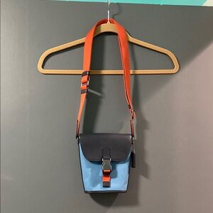 Coach Blue and Black Crossbody with Orange Strap